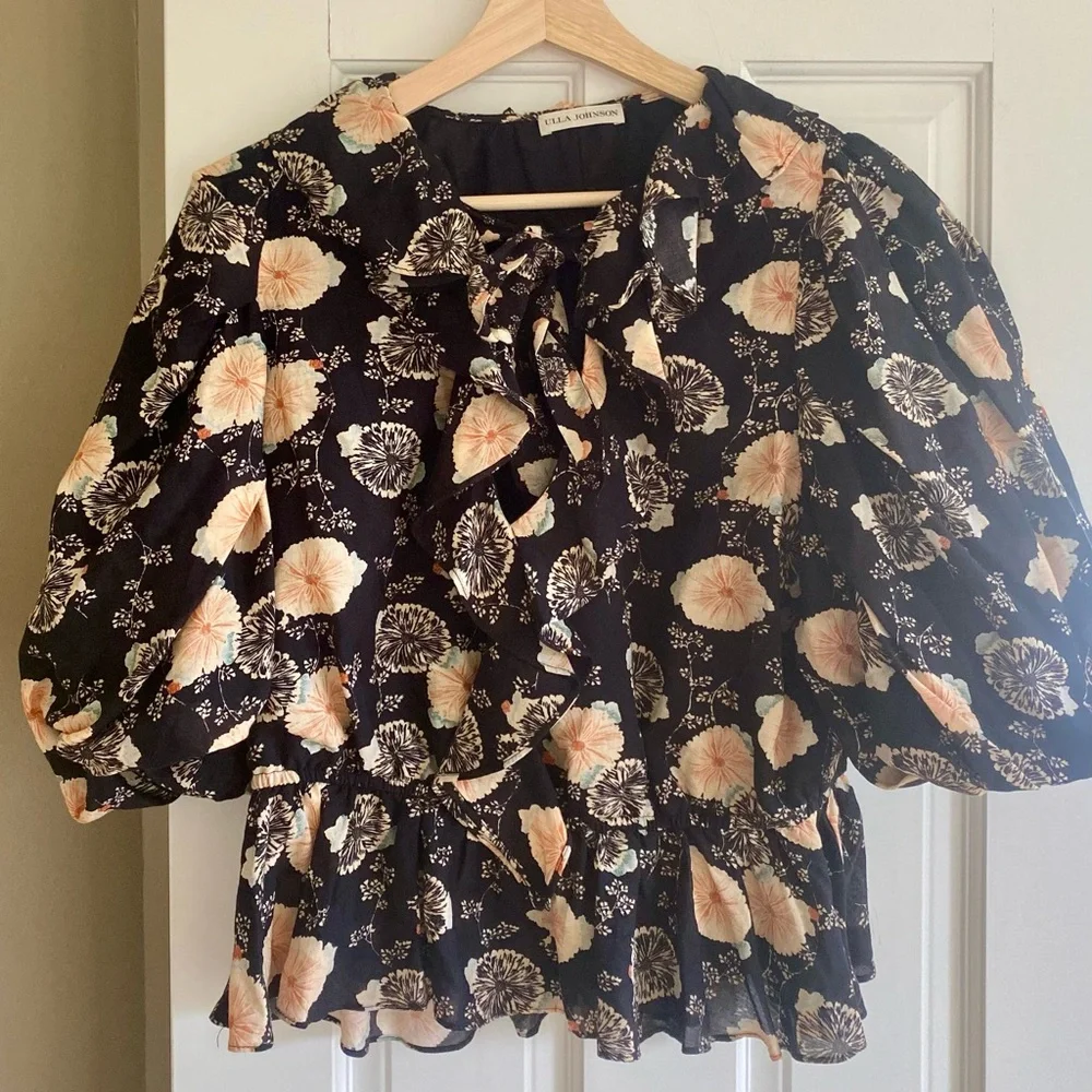 Ulla Johnson Nadya Floral Print Cotton puff sleeves